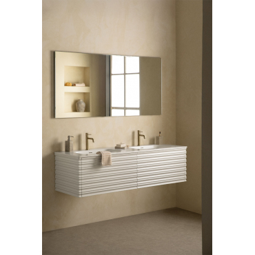 Noura Houten Badkamermeubelset Met Geïntegreerde Wastafels Wit & Rectangular Led And Antifog 160x75 Cm Jorvi & 2 X Goud ↑20 - Sklum
