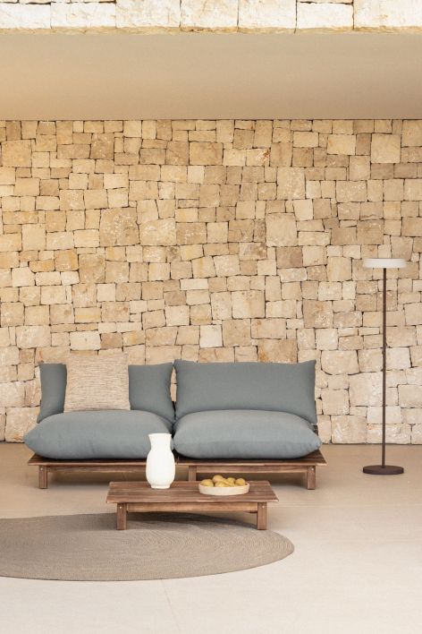 Tuinset met 2-delige modulaire relaxbank en salontafel in Brina acaciahout - Grijs – Antraciet