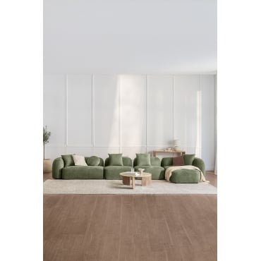 Modulaire Bank Met Chaise Longue Rechts, 4-delig In Chenille Coco Chenille Sage Green - Sklum