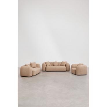 Woonkamerset Met 3-zits Modulaire Bank, 2-zitsbank En Fauteuil In Coco Chenille Latte Bruin Dikke Chenille - Sklum
