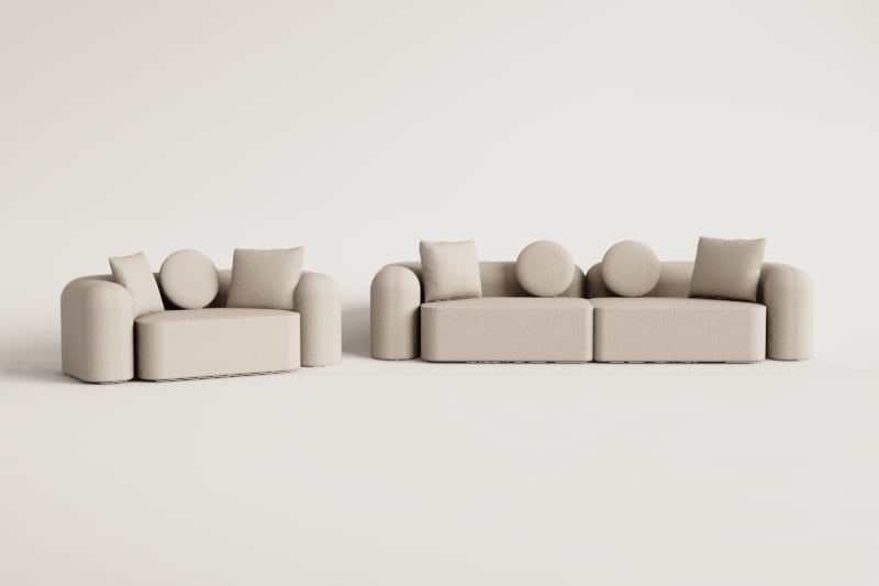 Woonkamerset met 2-delige modulaire bank en 3-zitsbank in Coco chenille