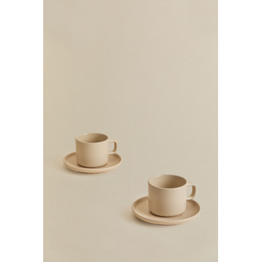 Verpakking Van 2 Sillex Aardewerk Koffiekopjes Met Schoteltjes, 26 Cl Beige Amandelroos - Sklum