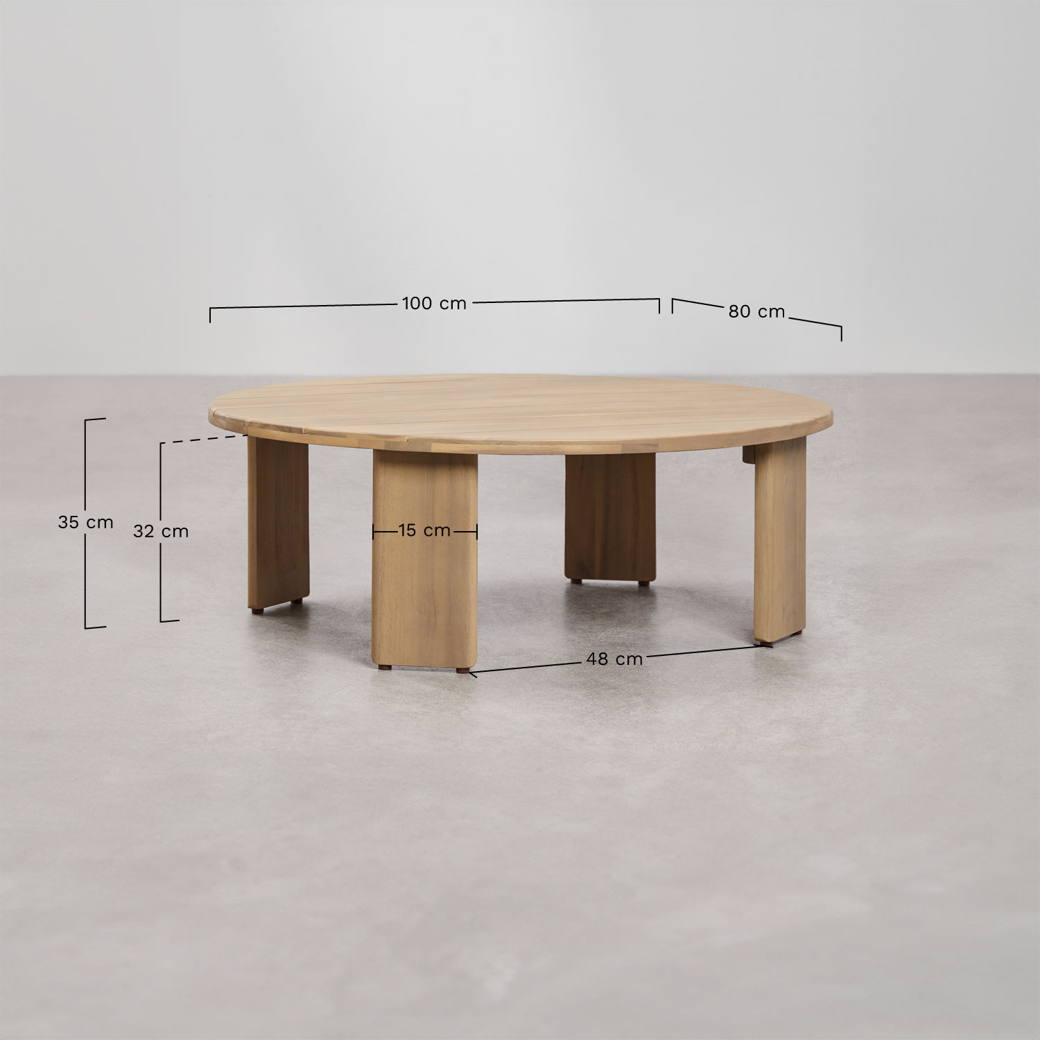 Tuinset met 2 fauteuils en salontafel in acaciahout Uleno, AFMETINGEN