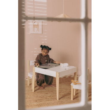 Set Van Krijttafel Met Opbergruimte En 2 Stoelen In Mdf En Grenenhout Belfy Kids Wit - Sklum