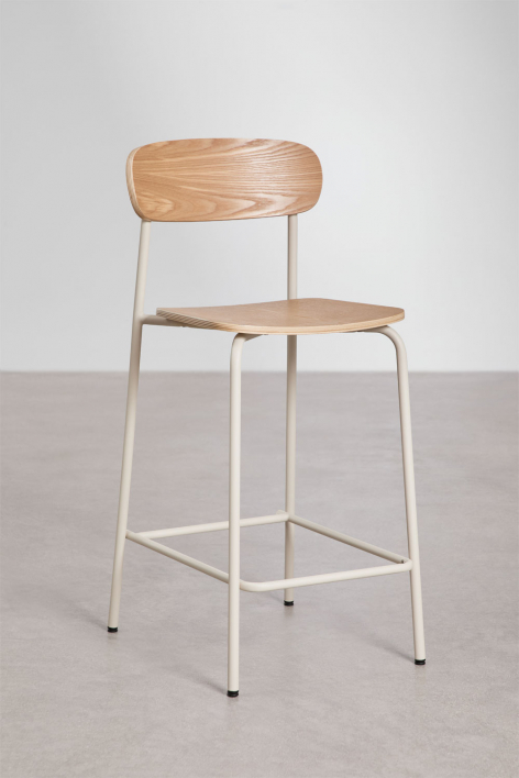 Pakket van 4 stapelbare hoge krukken 65cm in ijzer en hout Wilpier - Tapioca beige