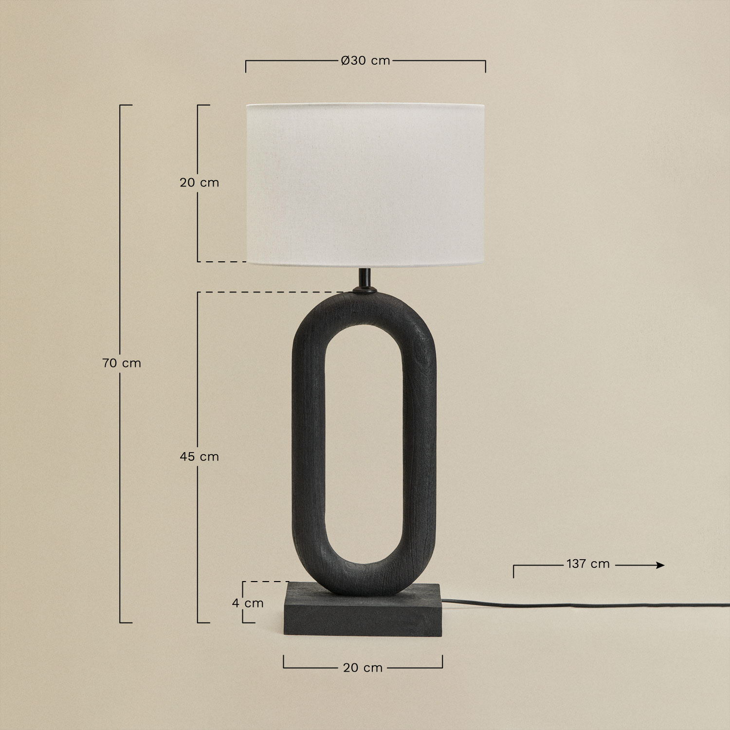 Tiberia mangohouten tafellamp, AFMETINGEN