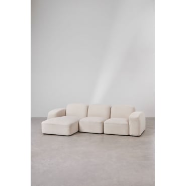 Bastian 3-delige Modulaire Chaise Longue-bank Links Dikke Chenille Wit - Sklum