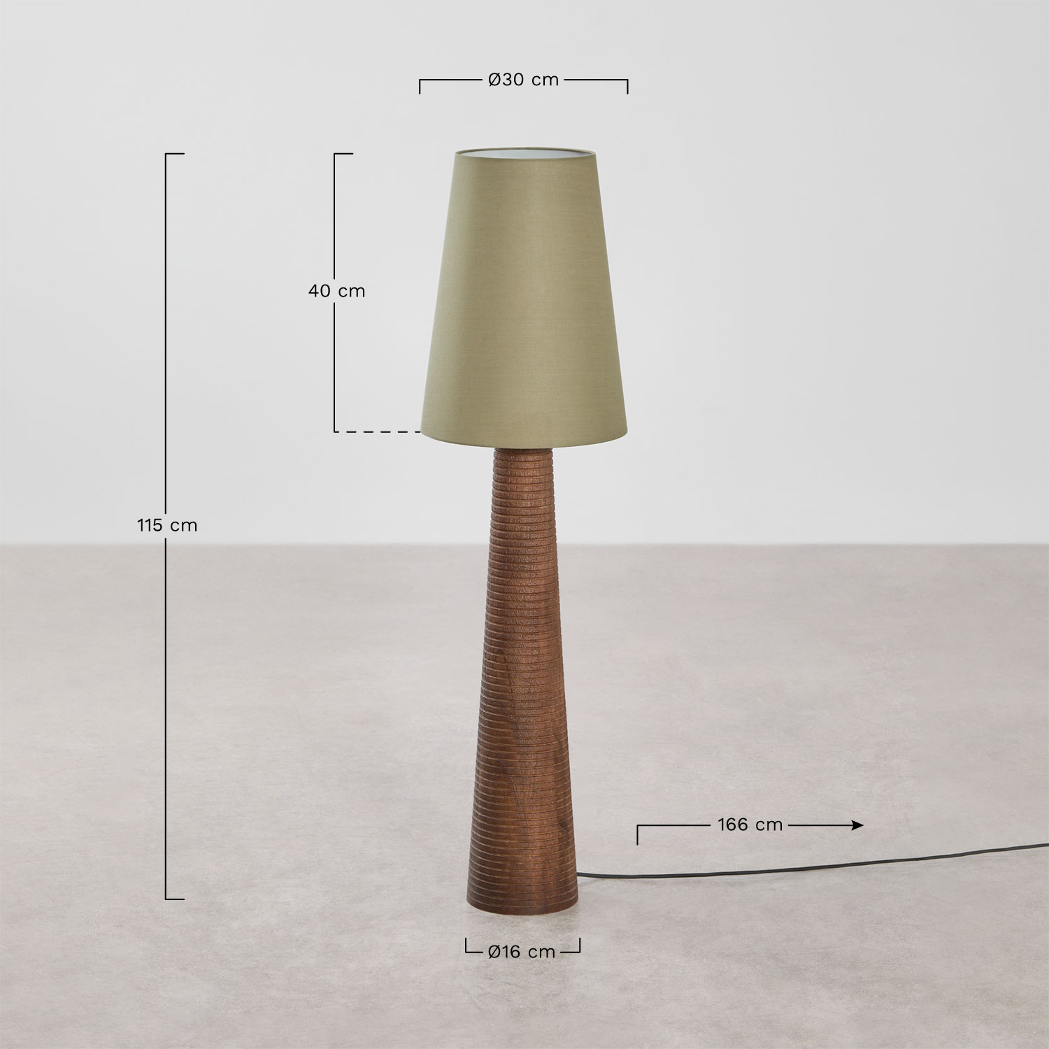 Staande lamp van mangohout Malva, AFMETINGEN