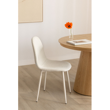 Set Van 4 Glamm Deluxe Bouclé Stoffen Eetkamerstoelen Beige – Crème & Bouclé Wit - Sklum