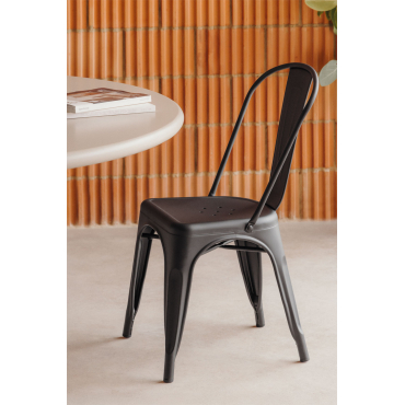Pakket Van 4 Lix Matte Stalen Stapelbare Eetkamerstoelen Zwart - Sklum