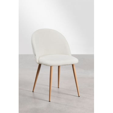 Set Van 2 Kana Deluxe Eetkamerstoelen In Boucléstof Natuurlijk Hout & Bouclé Wit - Sklum