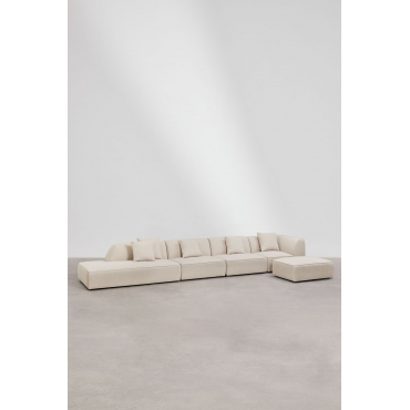 Cardea 4-delige Modulaire Hoekbank Met Chaise Longue Links En Gestoffeerde Poef Stof Chenille Beige – Crème - Sklum