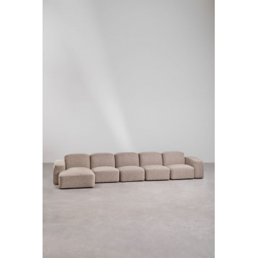Bastian 5-delige Modulaire Chaise Longuebank Links Moka Bruine Bouclé Stof - Sklum