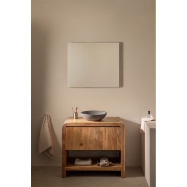 Vacry Acaciahouten Badkamermeubelset Acacia Bruin & Rond Grijs Cement Ø40 Cm Tarsis & Rechthoekige Led En Anticondens 80x70 Cm Gualar & Zonder - Sklum