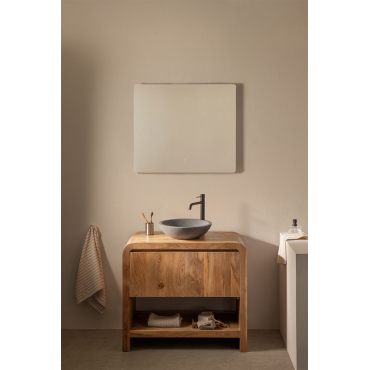 Vacry Houten Badkamermeubelset Acacia Bruin & Rond Grijs Cement Ø40 Cm Tarsis & Rechthoekige Led En Anticondens 80x70 Cm Riben & Mat Zwart - Sklum