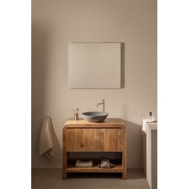 Vacry Houten Badkamermeubelset Acacia Bruin & Rond Grijs Cement Ø40 Cm Tarsis & Rechthoekige Led En Anticondens 80x70 Cm Riben & - Sklum