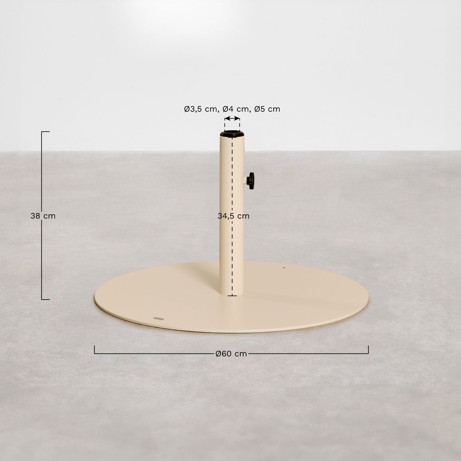 Ronde parasolvoet Ø60 cm in staal Peuet, AFMETINGEN