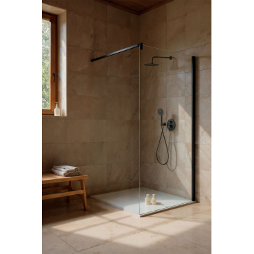 Vaste Douchewand Met 8 Mm Gehard Glas En Bristol Aluminium Matzwart & Transparant & 90 X 195 Cm - Sklum