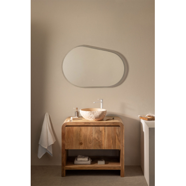 Vacry Acaciahouten Badkamermeubelset Acacia Bruin & Onregelmatige In Beige Cement ↔︎40 Cm Fedro & Ovaal Led En - Sklum