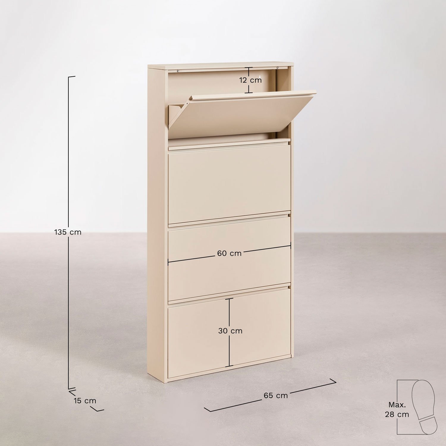 Logan stalen schoenenrek, AFMETINGEN