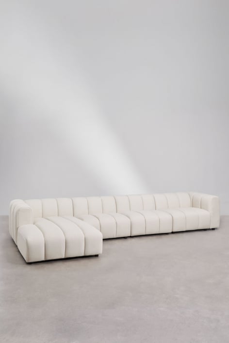 Modulaire vierdelige bank met chaise longue links in Eliot bouclé stof