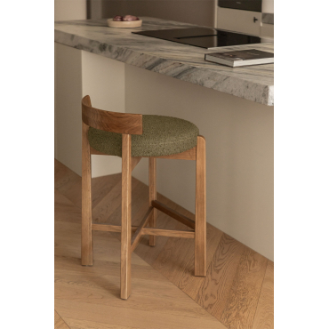 Set Van 2 Hoge Krukken In Eikenhout En Manila-bekleding Natuurlijk Hout & ↑65 Cm & Bouclé Groen – Salie - Sklum