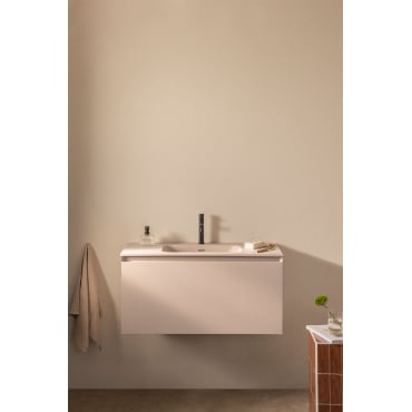 Macrae Zwevend Houten Badkamermeubelset Met Geïntegreerde Wastafel Beige – Linnen & Spiegelloze & Mat Zwart ↑20 - Sklum