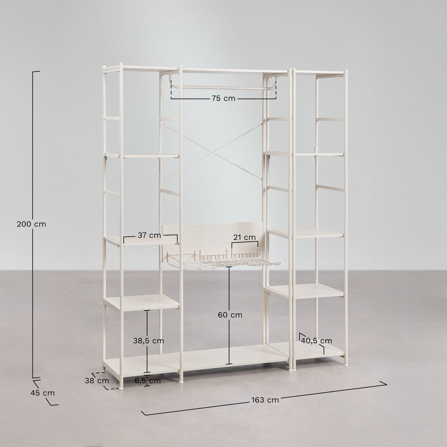 Open modulair 2-delig kast met Elviah ijzeren plank, AFMETINGEN