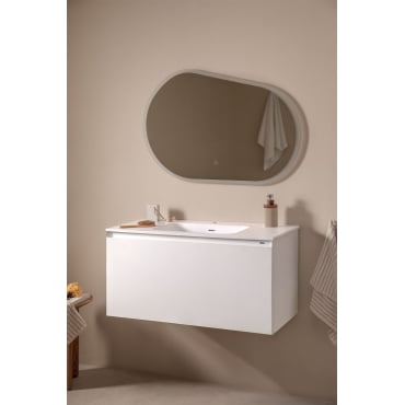 Macrae Zwevend Houten Badkamermeubelset Met Geïntegreerde Wastafel Wit & Ovaal Led En Anticondens 100x80 Cm Riben & Zonder Kraan & - Sklum