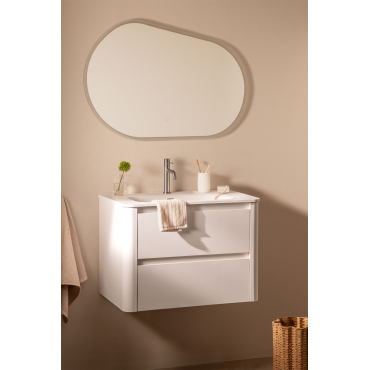 Egerton Houten Badkamermeubelset Met Geïntegreerde Wastafel Wit & Ovaal Led En Anticondens 100x80 Cm Riben & Geborsteld Grijs ↑20 - Sklum