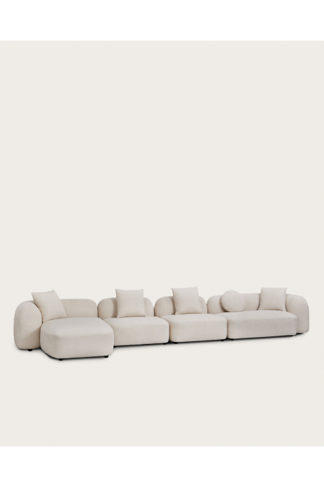 Modulaire 4-delige chaise longue zitbank links in Coco chenille