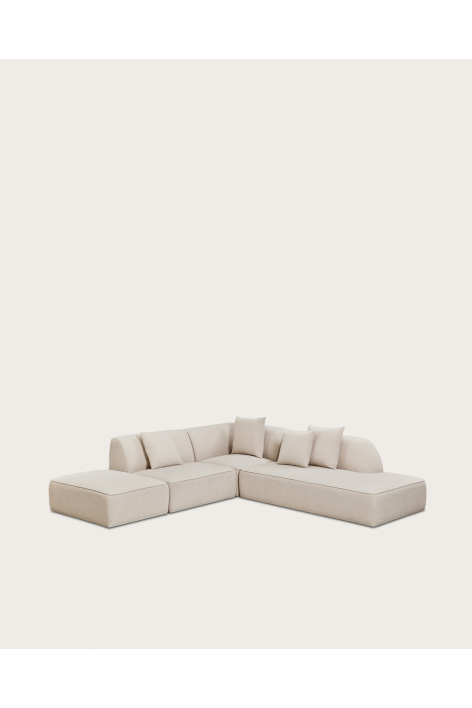 Cardea 3-delige modulaire hoekbank met chaise longue rechts en gestoffeerde poef