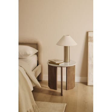 Lavinia Rond Nachtkastje, Ø50 Cm, Gemaakt Van Natuursteen En Mangohout Wit Marmer & Natuurlijk Hout - Sklum