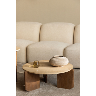 Ronde Salontafel Van Natuursteen En Mangohout Lavinia Travertine & Natuurlijk Hout & Ø70 Cm - Sklum