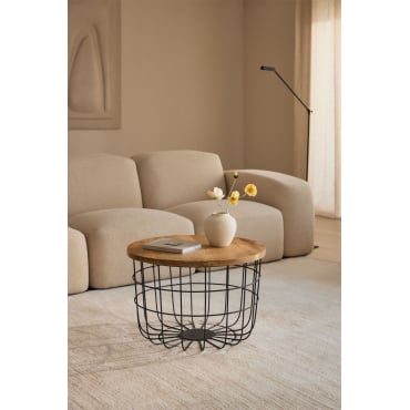 Ronde Salontafel In Mangohout En Staal (ø62 Cm) Ket Zwart - Sklum