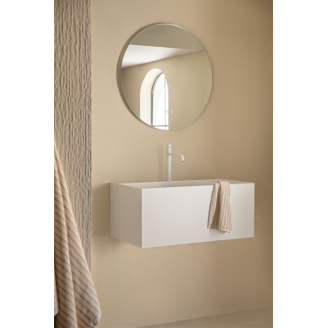 Nerine Zwevend Badkamermeubelset Van Hars Met Geïntegreerde Wastafel En Led-verlichting Wit & Round Led And Antifog Ø70 Cm Riben & - Sklum