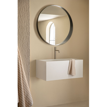 Harsen Badkamermeubelset Met Geïntegreerde Wastafel En Nerine Led-verlichting Wit & Round Led And Antifog Zwart Ø80 Cm Kimacs - Sklum