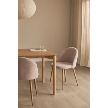 Set Van 4 Kana Deluxe Eetkamerstoelen In Boucléstof Natuurlijk Hout & Bouclé Roze - Sklum