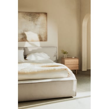 Gestoffeerd Bed Met Opbergruimte Lunari Gebroken Wit Chenille & 180 X 200 Cm & Zonder Matras - Sklum