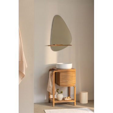 Bradley Teakhouten Badkamermeubelset Rond Keramiek Wit Ø40 Cm Lenka & Onregelmatig Met Houten Plank 55x85 Cm Kai & Zonder Kraan & ↔︎ - Sklum