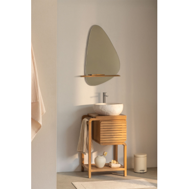 Bradley Teakhouten Badkamermeubelset Onregelmatige In Wit Cement ↔︎40 Cm Fedro & Onregelmatig Met Houten Plank 55x85 Cm - Sklum