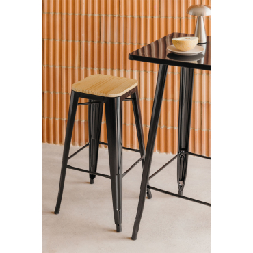 Set Van 2 Stapelbare Hoge Krukken In Staal Lix Natuurlijk Hout - Zwart & ↑75 Cm - Sklum
