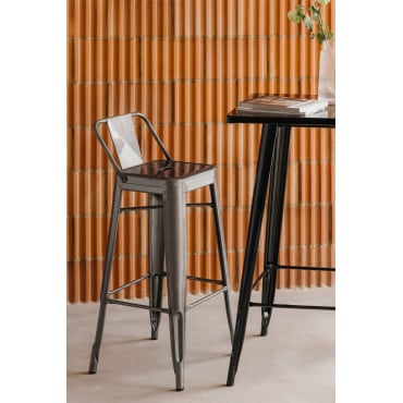 Set Van 2 Hoge Krukken ↑75 Cm Met Lix Stalen Rugleuning Geborsteld Grijs - Sklum