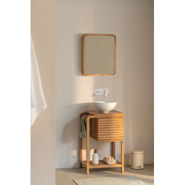 Bradley Teakhouten Badkamermeubelset Rond Wit Keramiek Ø30 Cm Calgari & Rechthoekig Met Afgeronde Hoeken En Opbergruimte 45x60 Cm Ian & Wit - Sklum