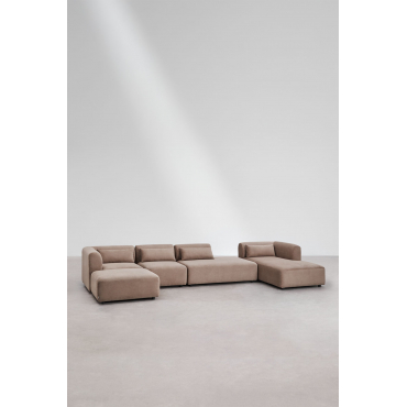 4-delige Chaise Longue Modulaire Bank Rechts Met Daybed En Fogler Poef Corduroy Kameelbruin - Sklum