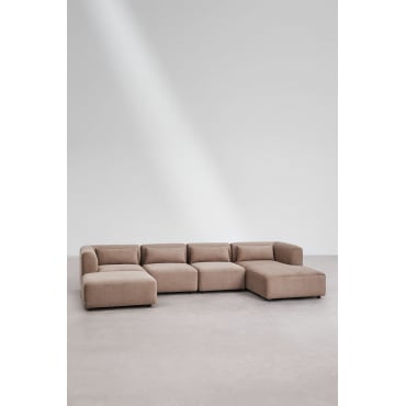 Fogler 4-delige Modulaire Bank Met Chaise Longue En Poef Corduroy Kameelbruin - Sklum