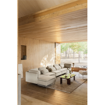 Oriol 5-delige Chaise Longue Modulaire Bank Met Hoekelement Aan De Linkerkant Ligstoel Met Armleuningen & Stof Crème Beige - Sklum