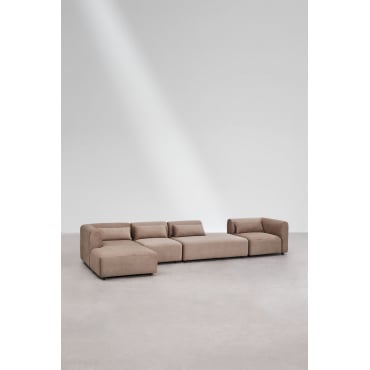 Fogler 4-delige Modulaire Chaise Longue-bank Met Chaise Longue Links Corduroy Kameelbruin - Sklum