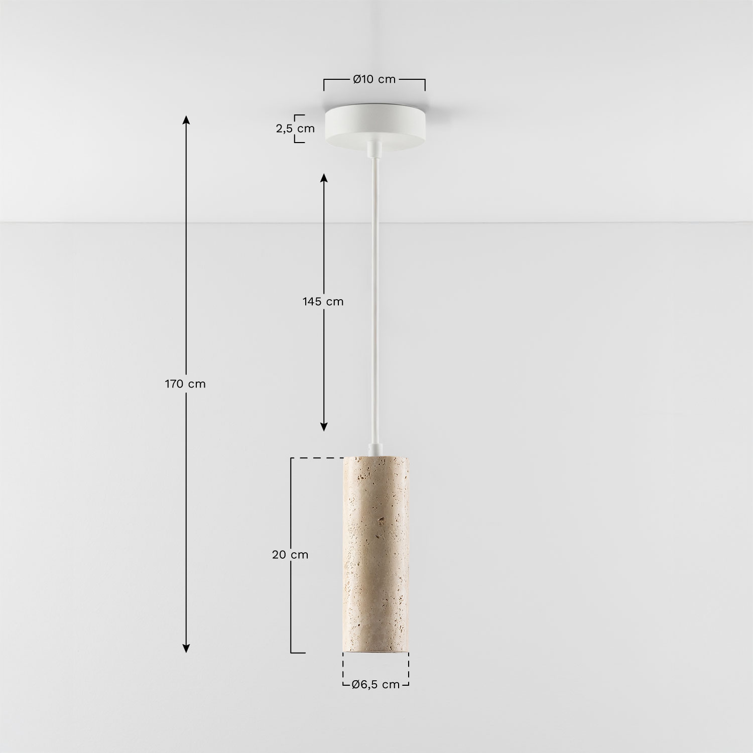 Hanglamp Ø6,5 cm van travertijn Davise, AFMETINGEN