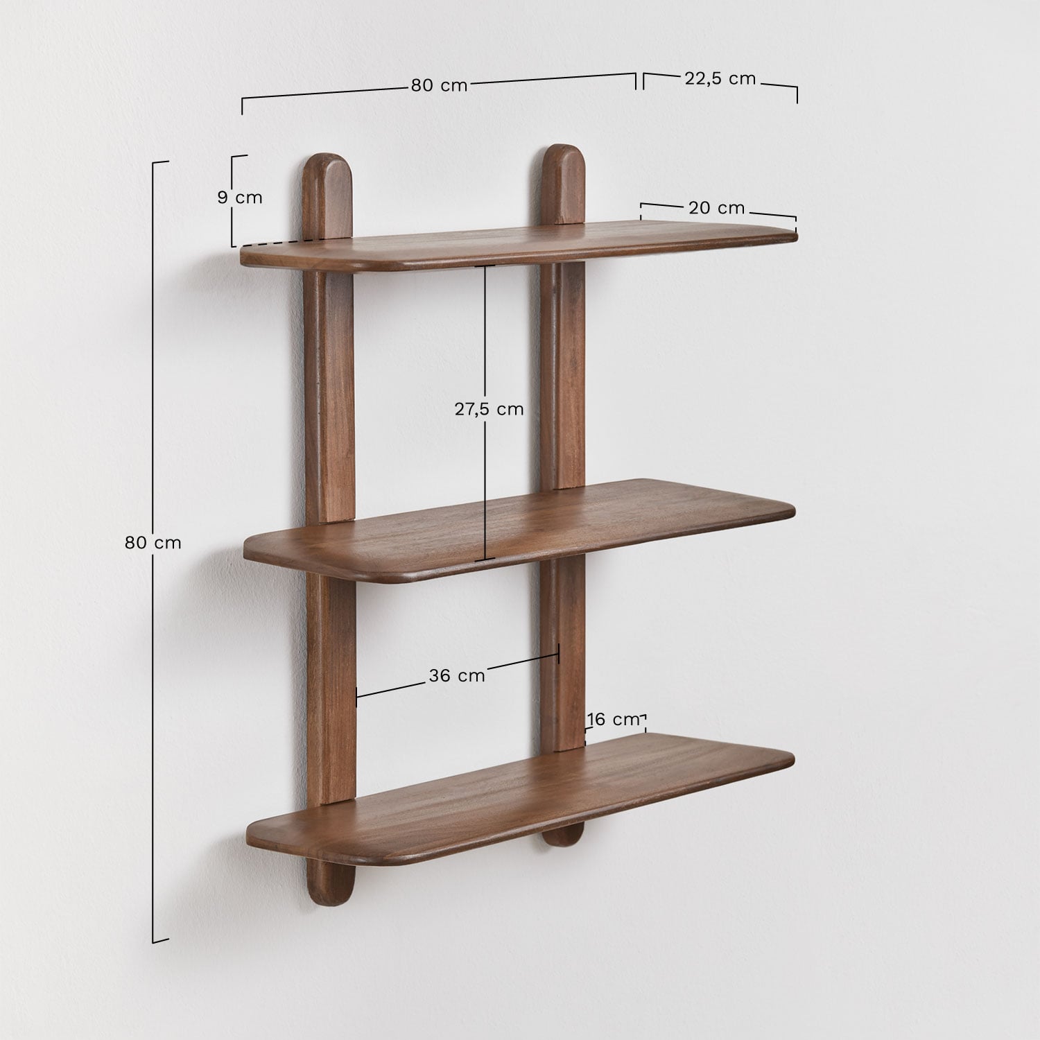 Veleta houten wandrek, AFMETINGEN
